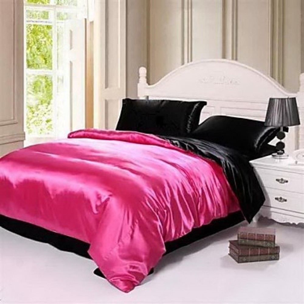 Solid Faux Silk 4 Piece Duvet Cover Sets