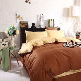 Two-Tone Bedsheet Pillowcases Duvet Cover(Canary+Coffee)