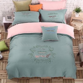 Solid Cotton 4 Piece Duvet Cover Sets