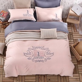 Solid Cotton 4 Piece Duvet Cover Sets