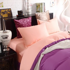 Two-Tone Bedsheet Pillowcases Duvet Cover(Purple+Pink)