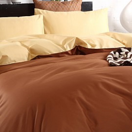 Two-Tone Bedsheet Pillowcases Duvet Cover(Canary+Coffee)