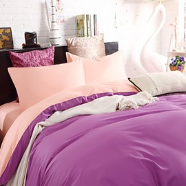 Two-Tone Bedsheet Pillowcases Duvet Cover(Purple+Pink)