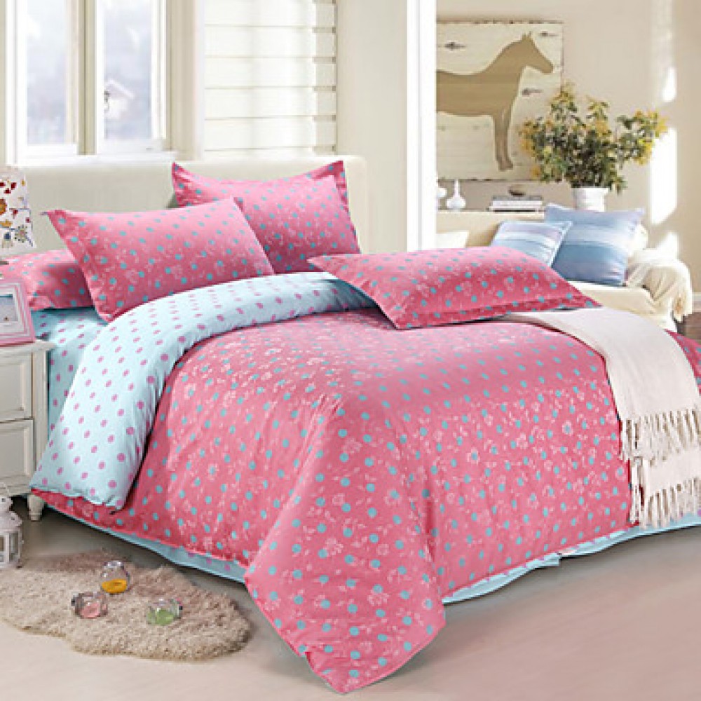 Floral Cotton / Faux Silk 4 Piece Duvet Cover Sets