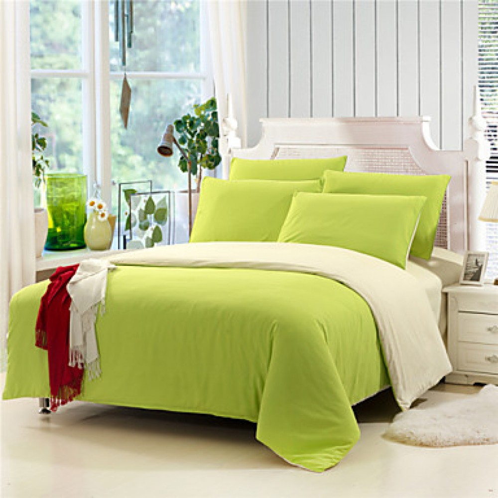 Green Color Cotton Duvet Cover Sets 4 Piece Suit Comfort Simple Modern for Twin Full and Queen Bed Size