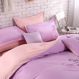 Solid Cotton 4 Piece Duvet Cover Sets