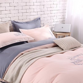 Solid Cotton 4 Piece Duvet Cover Sets