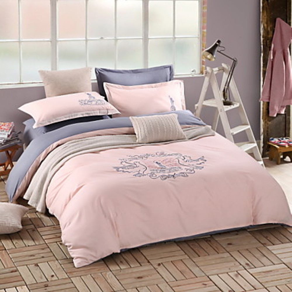 Solid Cotton 4 Piece Duvet Cover Sets