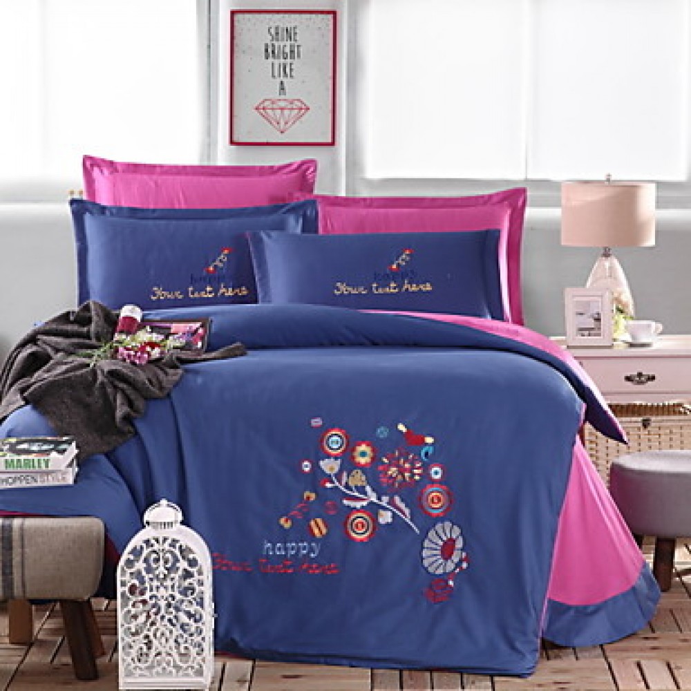 Yuxin庐Advanced Embroidery Cotton Four- PieceActivity of Printing And Dyeing Plain Kitfor Queen/King Size