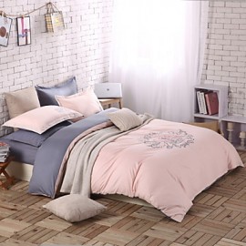 Solid Cotton 4 Piece Duvet Cover Sets