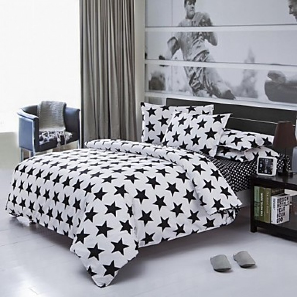 Factory Direct Starry Bedlinen White And Black Printed Comforters Plain Cotton Bedding Set Twin Queen King Wholesale