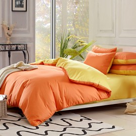 Solid Cotton 4 Piece Duvet Cover Sets