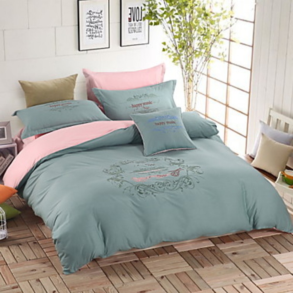 Solid Cotton 4 Piece Duvet Cover Sets