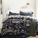 100% Cotton Cartoon Printed Love King Queen Duvet Cover Set with 1 Fitted Sheet and 2 Pillowcases