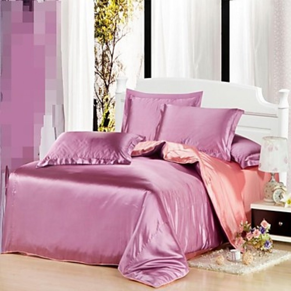 Solid Faux Silk 4 Piece Duvet Cover Sets