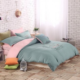 Solid Cotton 4 Piece Duvet Cover Sets