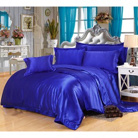 Solid Faux Silk 4 Piece Duvet Cover Sets