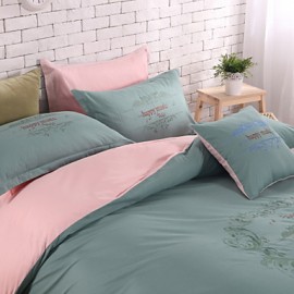 Solid Cotton 4 Piece Duvet Cover Sets